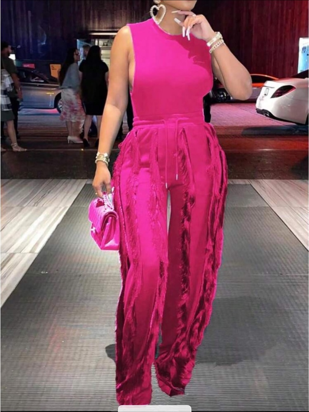 Hot Pink Fringe Wide-Leg Set
